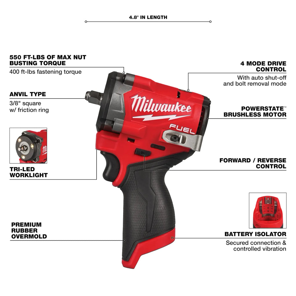 M12 FUEL™ Stubby 3/8" Impact Wrench (BARE TOOL)