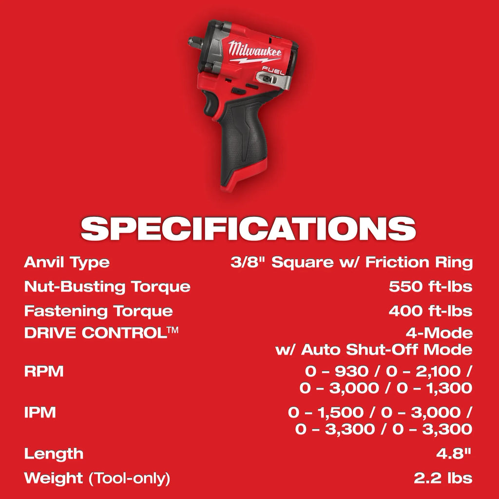 M12 FUEL™ Stubby 3/8" Impact Wrench (BARE TOOL)