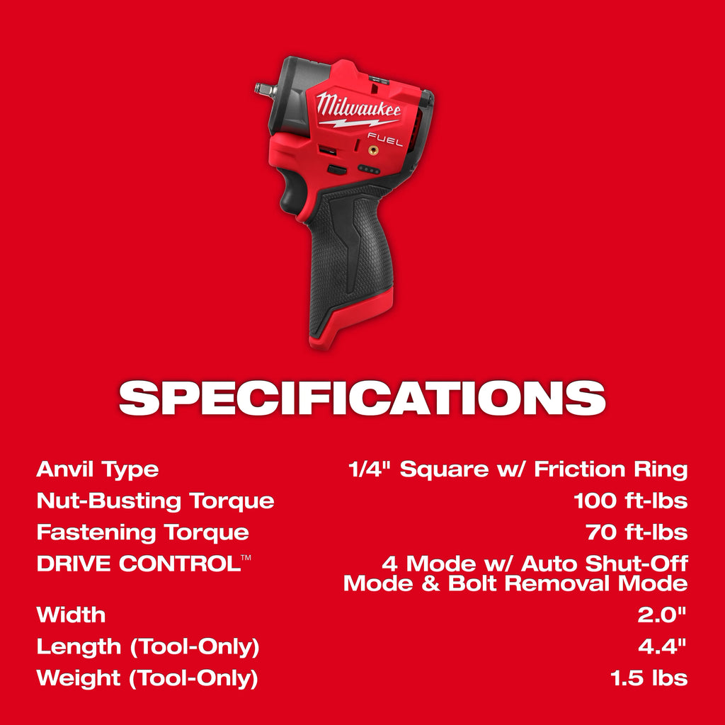 M12 FUEL™ 1/4" Subcompact Impact Wrench w/ Friction Ring with FREE socket set
