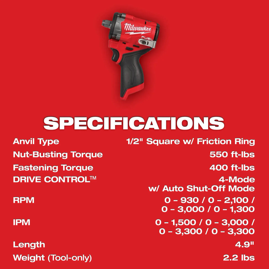 M12 FUEL™ Stubby 1/2" Impact Wrench with FREE battery